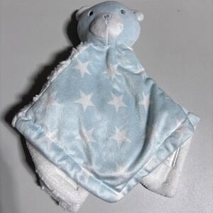 Baby Essentials Teddy Bear Plush Lovey Blue & White Stars Minky Security Blanket